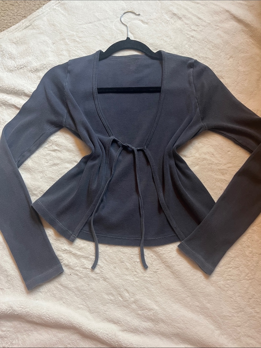 Tie-Front Long Sleeve Women's Top in Purple-Gray